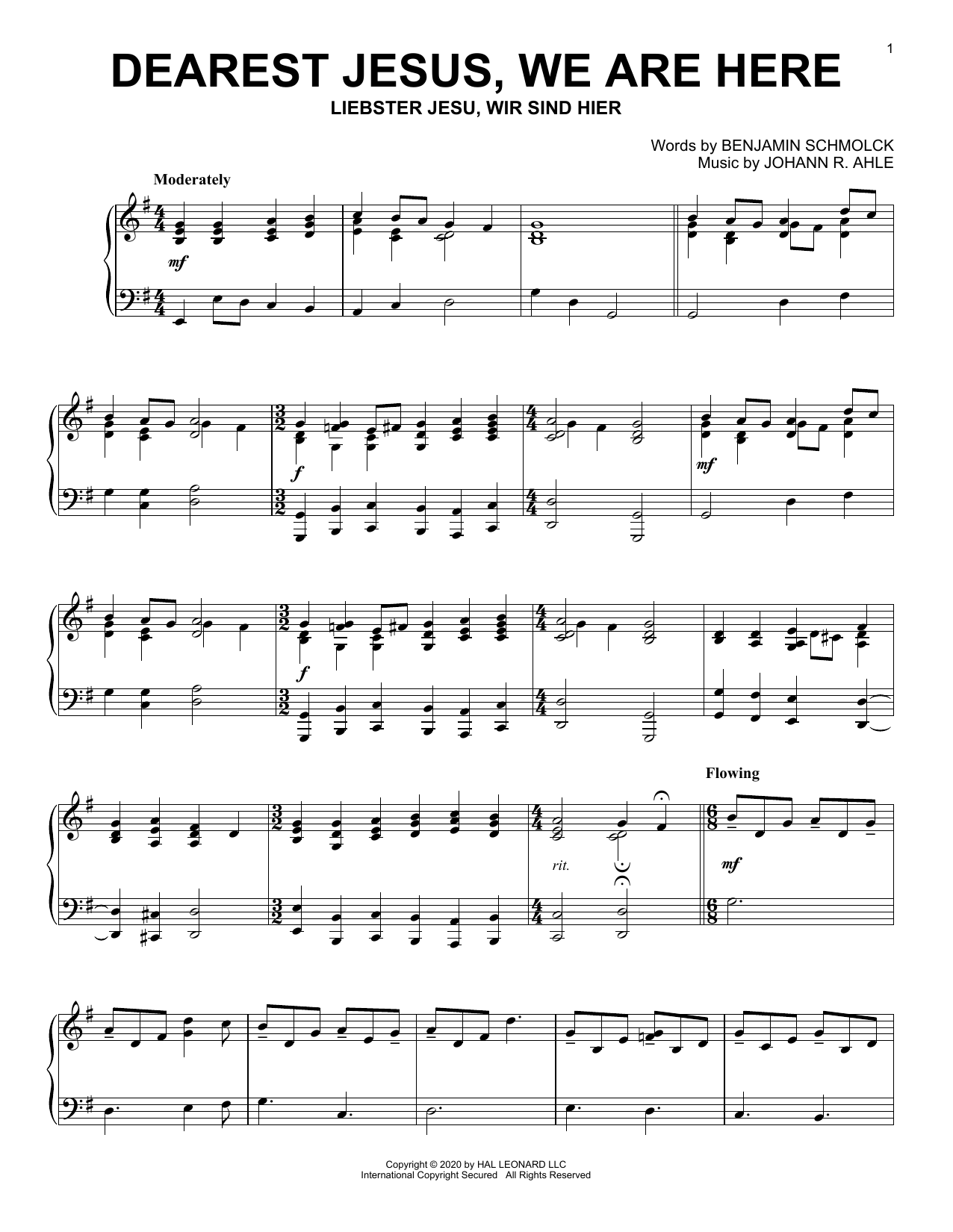 Download Benjamin Schmolck and Johann R. Ahle Dearest Jesus, We Are Here Sheet Music and learn how to play Piano Solo PDF digital score in minutes