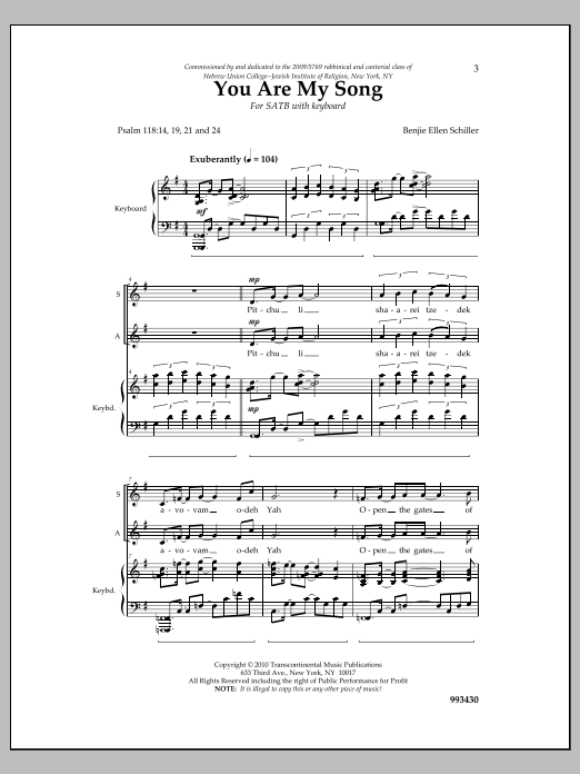 Download Benjie Ellen Schiller You Are My Song Sheet Music and learn how to play SATB Choir PDF digital score in minutes