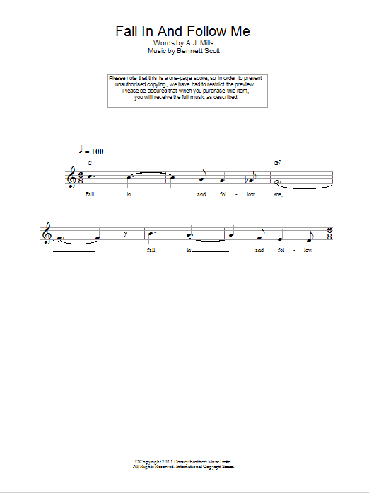Download Bennett Scott Fall In And Follow Me Sheet Music and learn how to play Melody Line, Lyrics & Chords PDF digital score in minutes