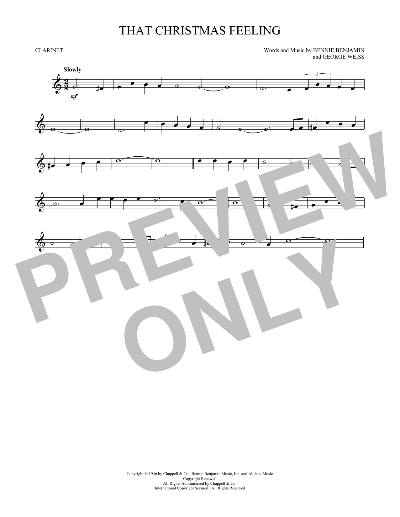 Download Bennie Benjamin & George Weiss That Christmas Feeling Sheet Music and learn how to play Clarinet PDF digital score in minutes