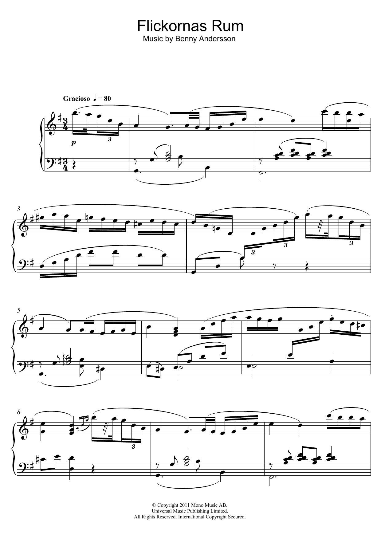 Download Benny Andersson Flickornas Rum Sheet Music and learn how to play Piano PDF digital score in minutes