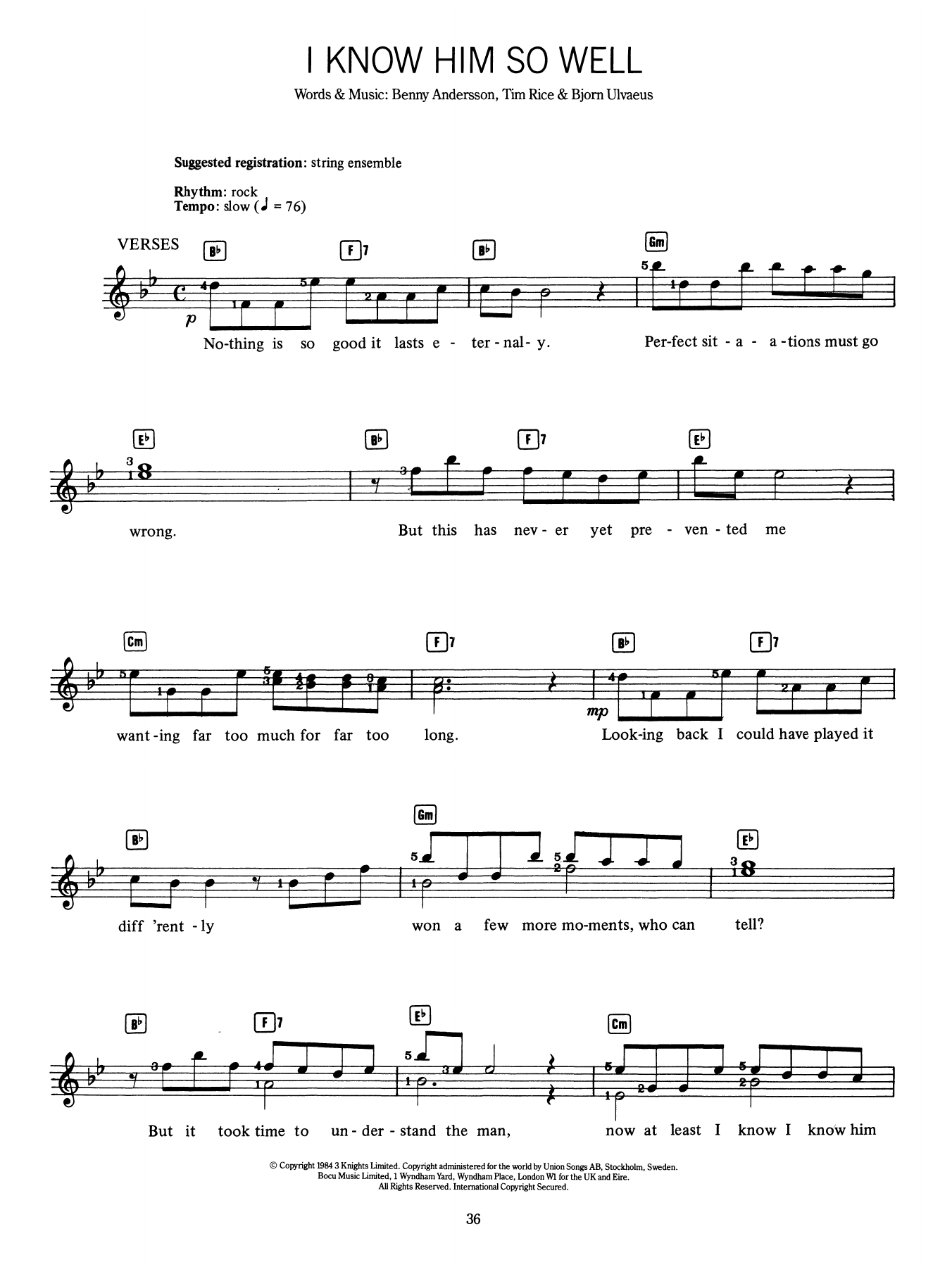 Download Benny Andersson I Know Him So Well (from Chess) Sheet Music and learn how to play Lead Sheet / Fake Book PDF digital score in minutes