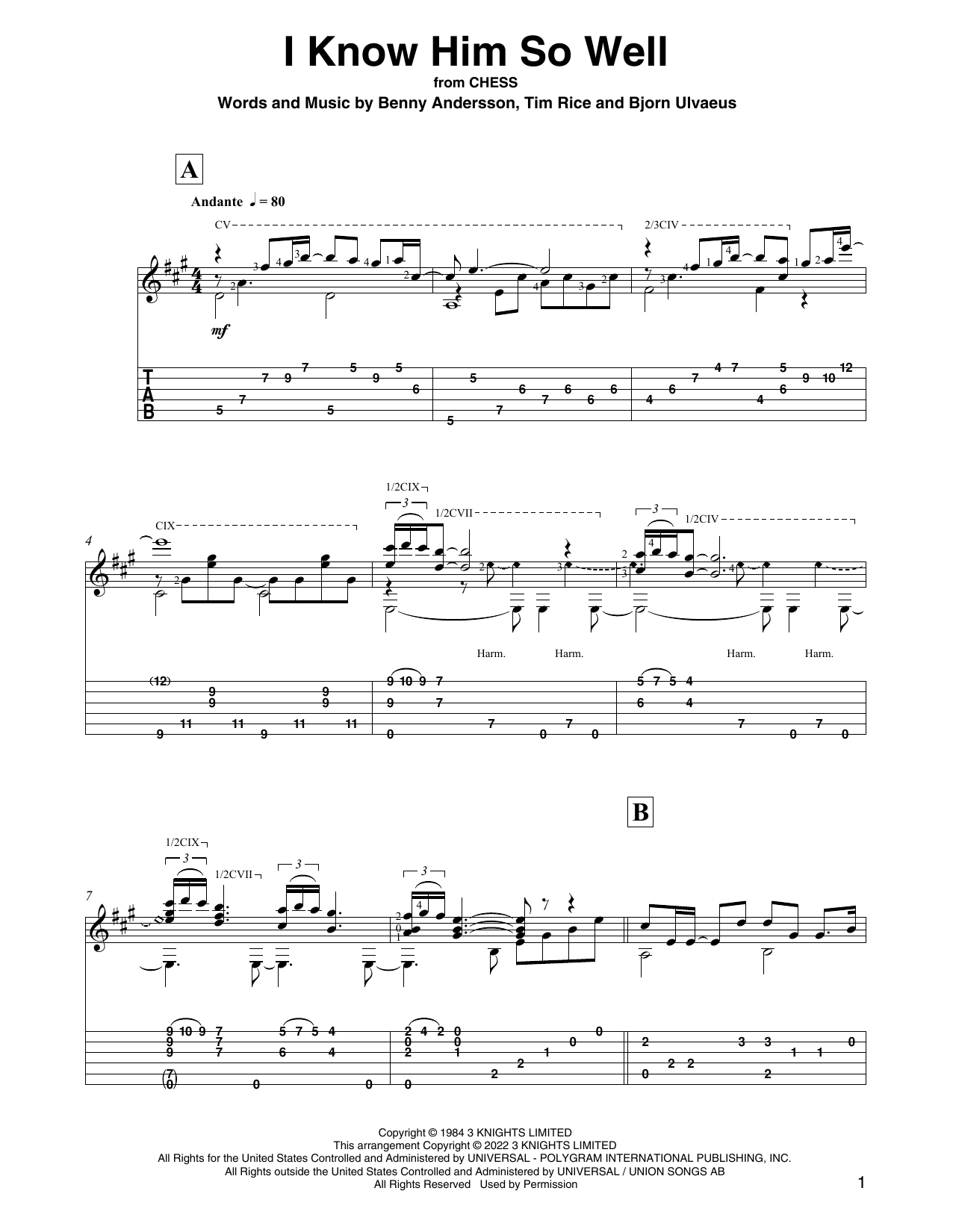 Download Benny Andersson, Tim Rice and Bjorn Ulvaeus I Know Him So Well (from Chess) (arr. David Jaggs) Sheet Music and learn how to play Solo Guitar PDF digital score in minutes