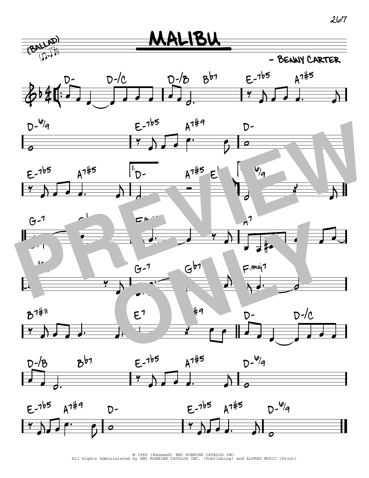 Download Benny Carter Malibu Sheet Music and learn how to play Real Book – Melody & Chords PDF digital score in minutes