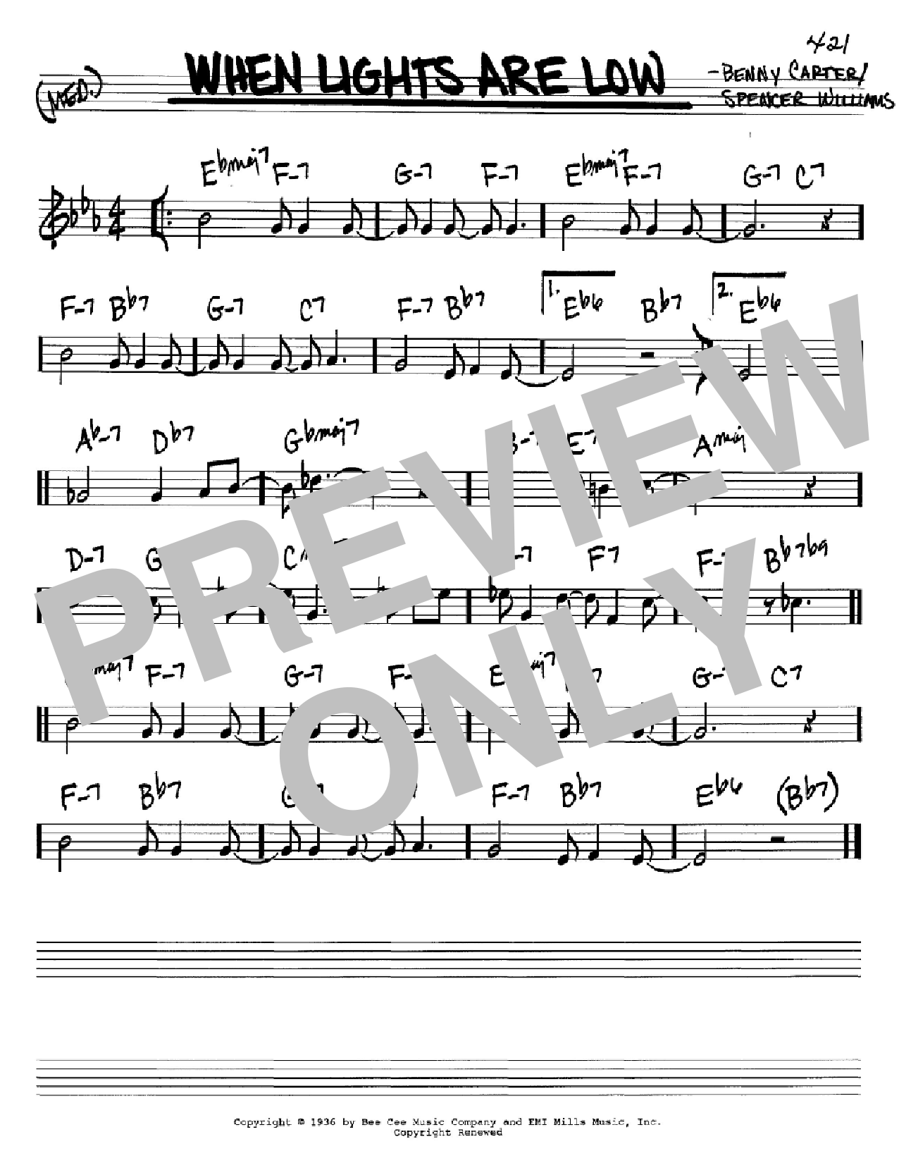 Download Benny Carter When Lights Are Low Sheet Music and learn how to play Real Book - Melody & Chords - C Instruments PDF digital score in minutes