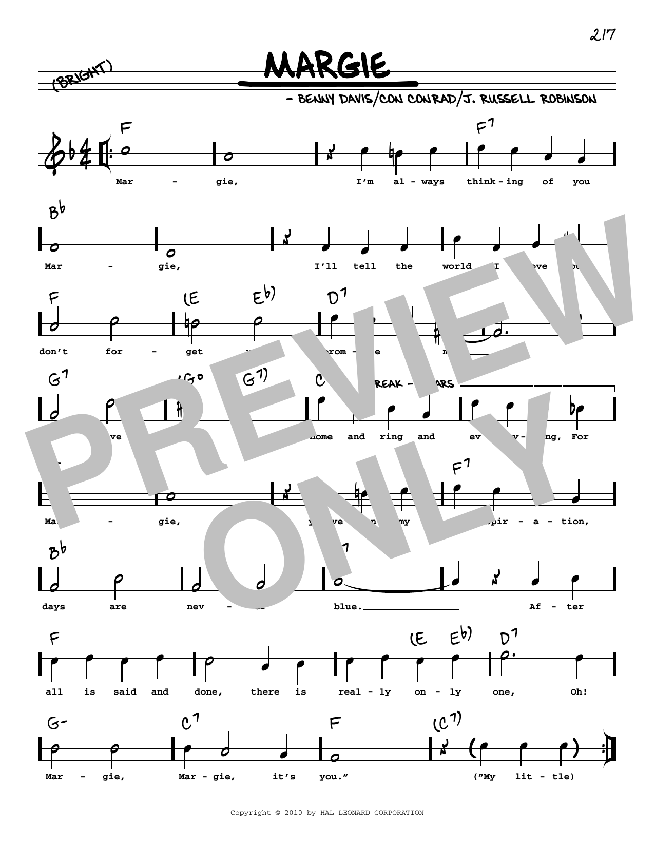 Download Benny Davis Margie (arr. Robert Rawlins) Sheet Music and learn how to play Real Book – Melody, Lyrics & Chords PDF digital score in minutes