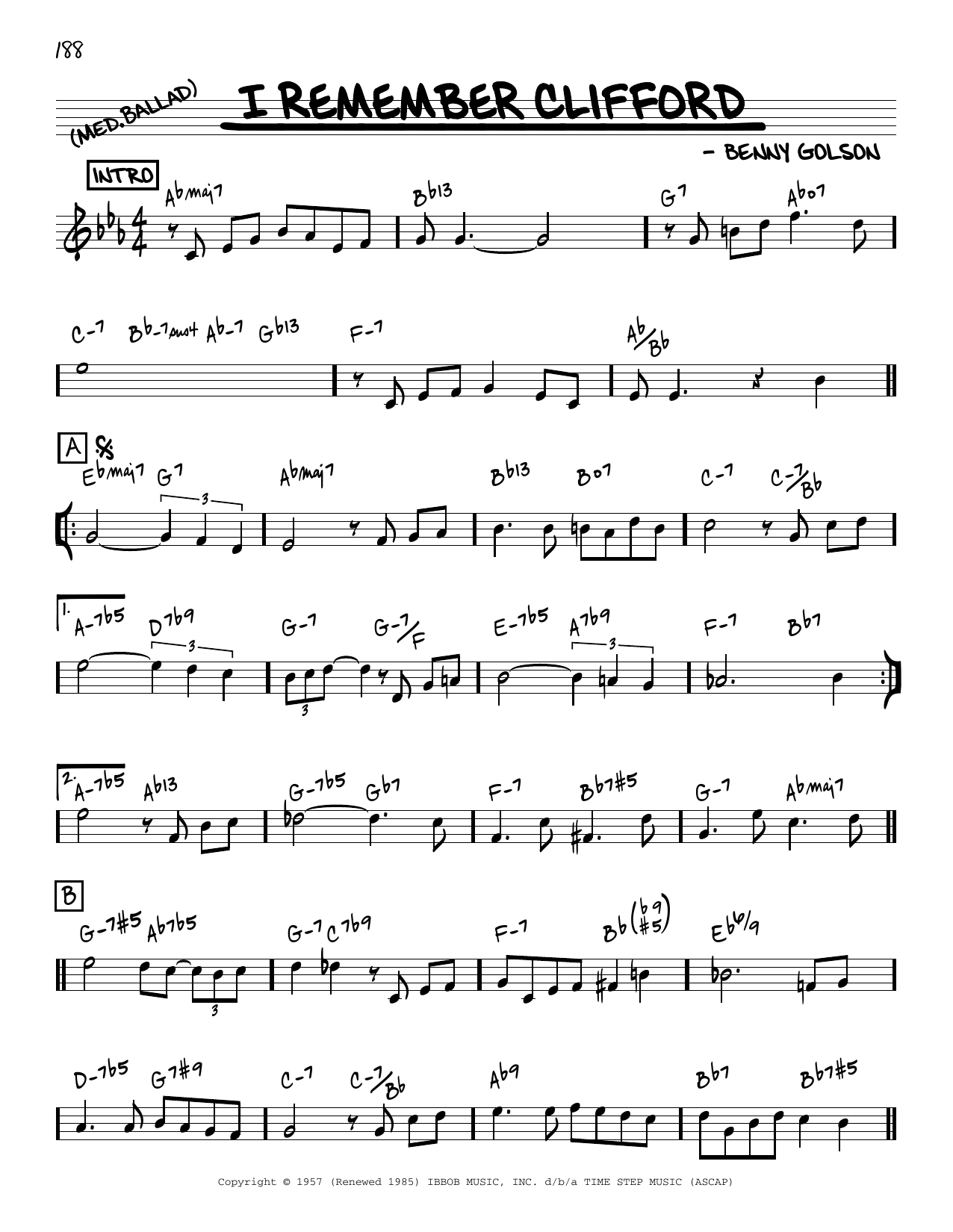 Download Benny Golson I Remember Clifford [Reharmonized version] (arr. Jack Grassel) Sheet Music and learn how to play Real Book – Melody & Chords PDF digital score in minutes