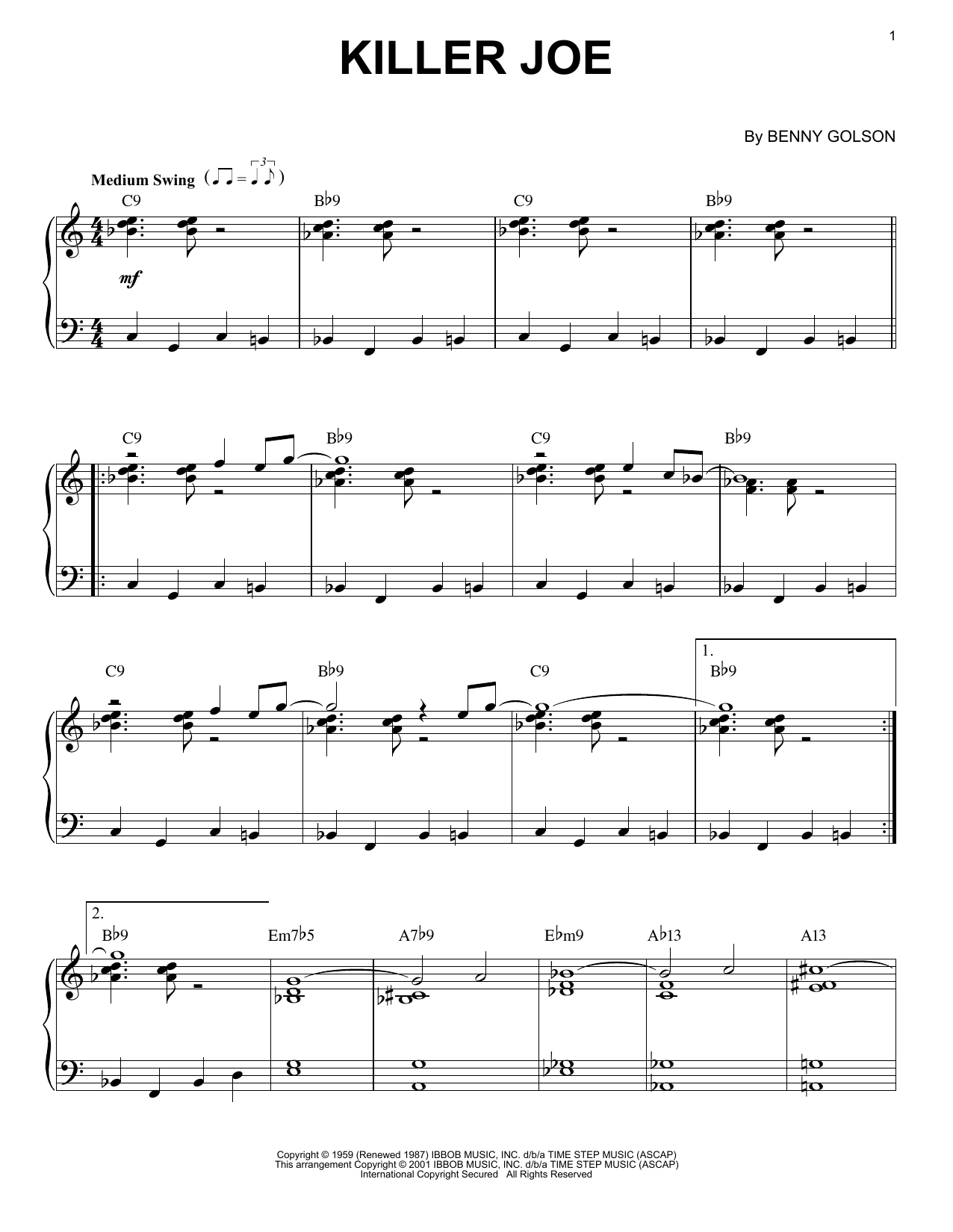 Download Benny Golson Killer Joe Sheet Music and learn how to play Very Easy Piano PDF digital score in minutes