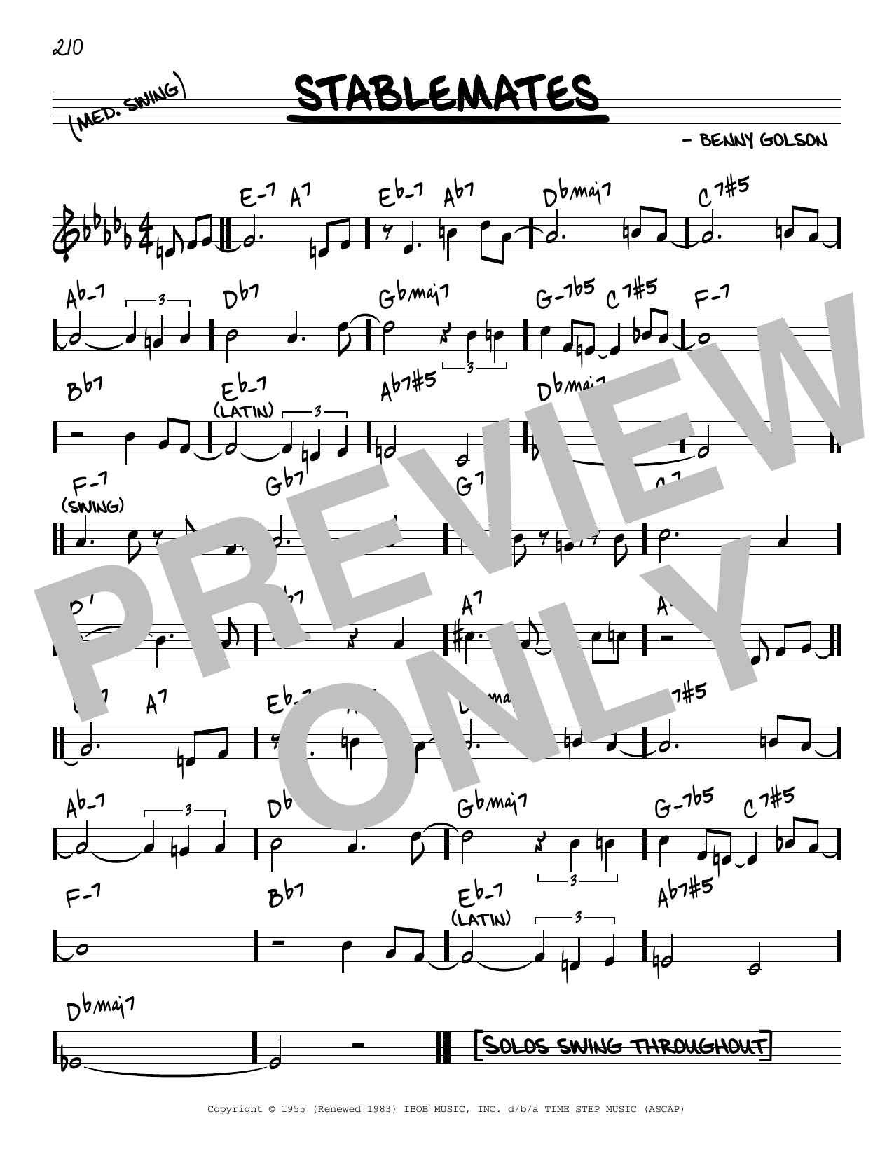 Download Benny Golson Stablemates Sheet Music and learn how to play Real Book – Melody & Chords – C Instruments PDF digital score in minutes