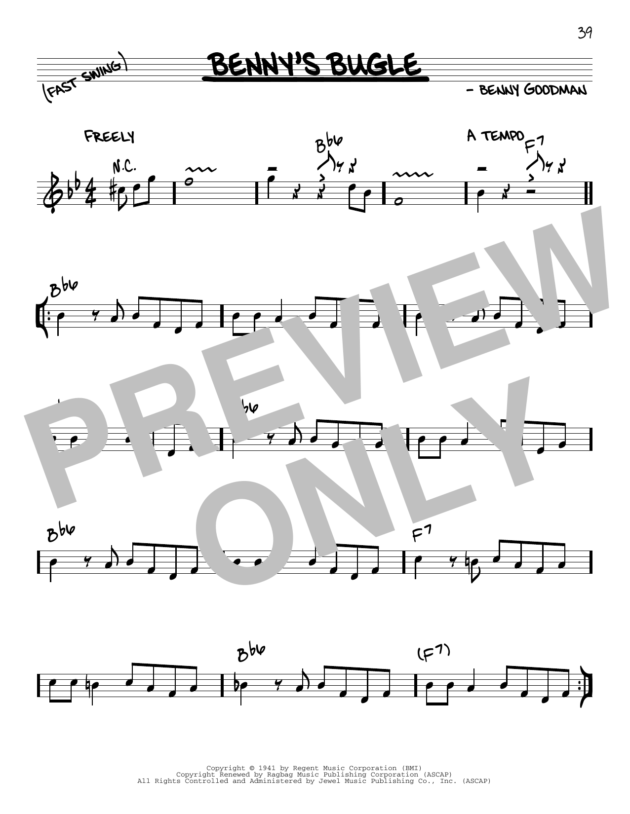 Download Benny Goodman Benny's Bugle Sheet Music and learn how to play Real Book – Melody & Chords PDF digital score in minutes
