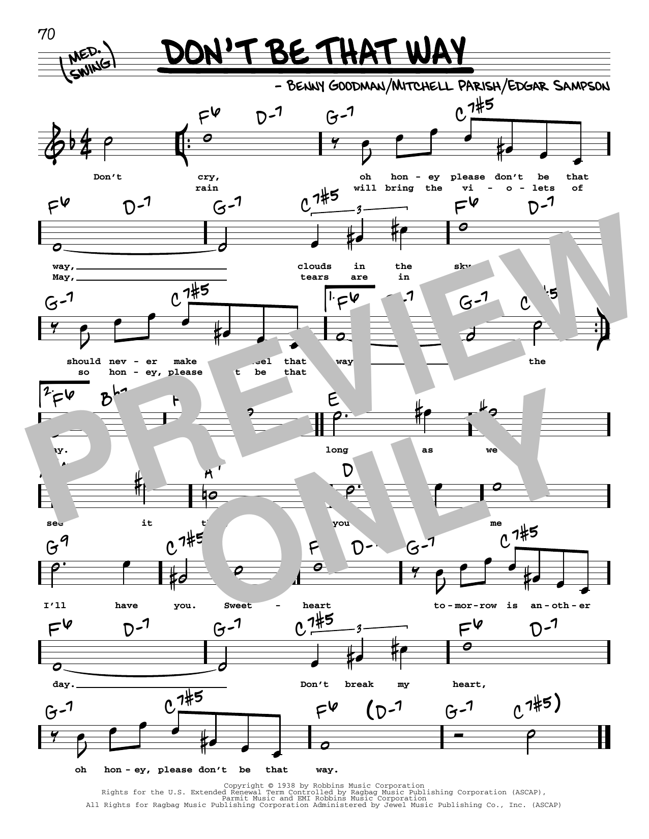 Download Benny Goodman Don't Be That Way (High Voice) Sheet Music and learn how to play Real Book – Melody, Lyrics & Chords PDF digital score in minutes