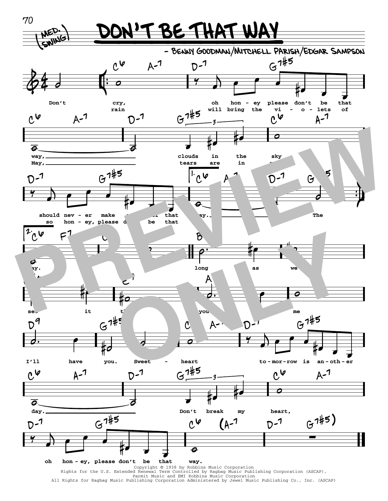 Download Benny Goodman Don't Be That Way (Low Voice) Sheet Music and learn how to play Real Book – Melody, Lyrics & Chords PDF digital score in minutes