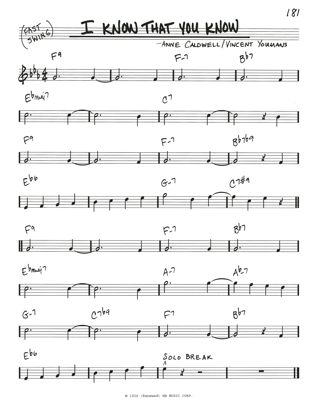 Download Benny Goodman I Know That You Know Sheet Music and learn how to play Real Book – Melody & Chords PDF digital score in minutes