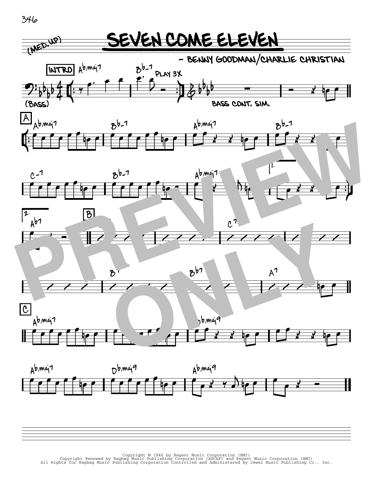 Download Benny Goodman Seven Come Eleven [Reharmonized version] (arr. Jack Grassel) Sheet Music and learn how to play Real Book – Melody & Chords PDF digital score in minutes