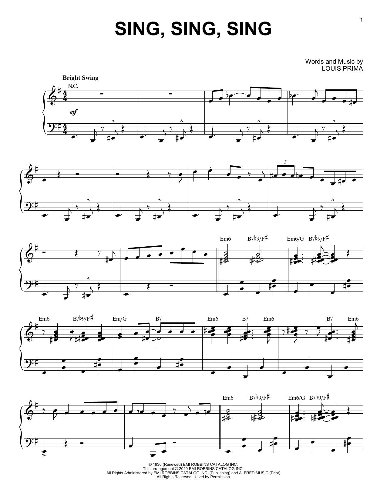 Download Benny Goodman Sing, Sing, Sing [Jazz version] (arr. Brent Edstrom) Sheet Music and learn how to play Piano Solo PDF digital score in minutes