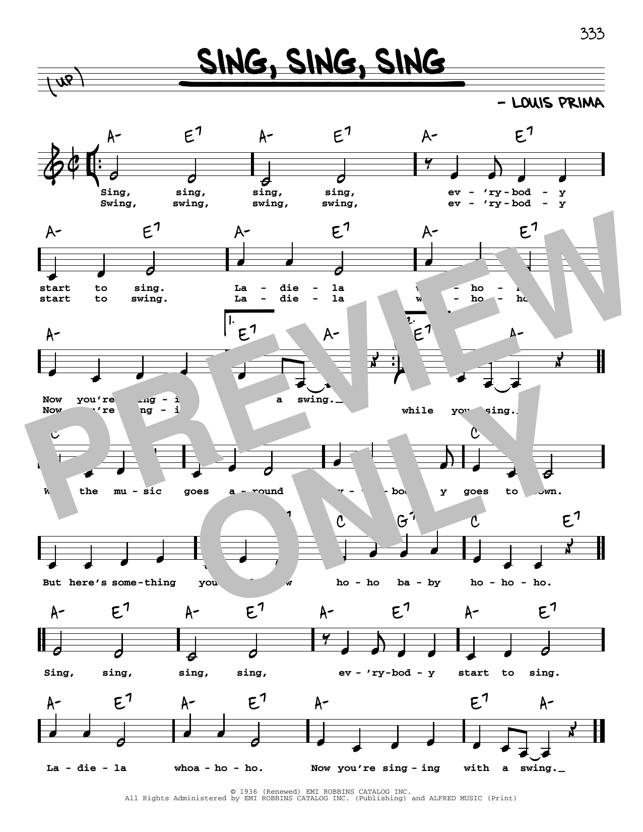 Download Benny Goodman Sing, Sing, Sing (Low Voice) Sheet Music and learn how to play Real Book – Melody, Lyrics & Chords PDF digital score in minutes