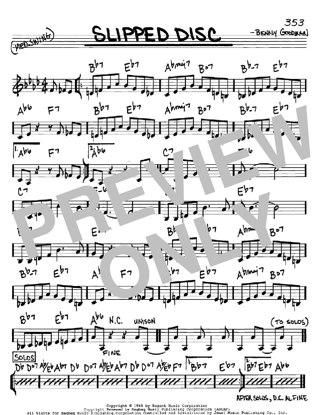 Download Benny Goodman Slipped Disc Sheet Music and learn how to play Real Book - Melody & Chords - C Instruments PDF digital score in minutes