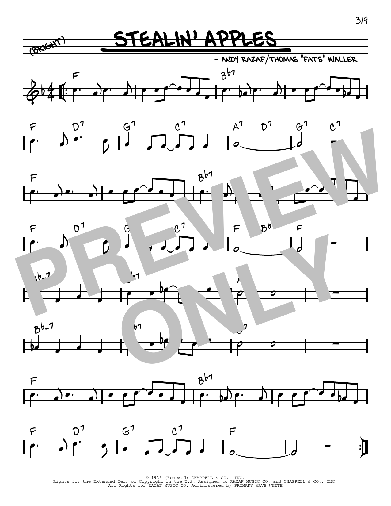 Download Benny Goodman Stealin' Apples (arr. Robert Rawlins) Sheet Music and learn how to play Real Book – Melody, Lyrics & Chords PDF digital score in minutes