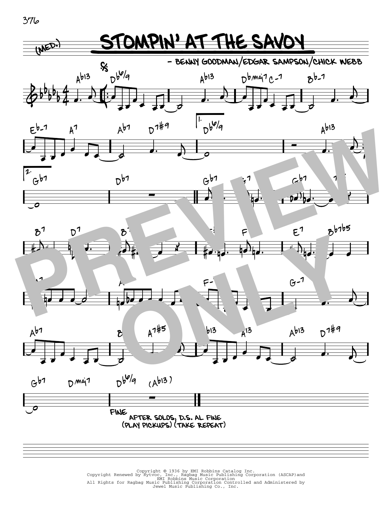 Download Benny Goodman Stompin' At The Savoy [Reharmonized version] (arr. Jack Grassel) Sheet Music and learn how to play Real Book – Melody & Chords PDF digital score in minutes