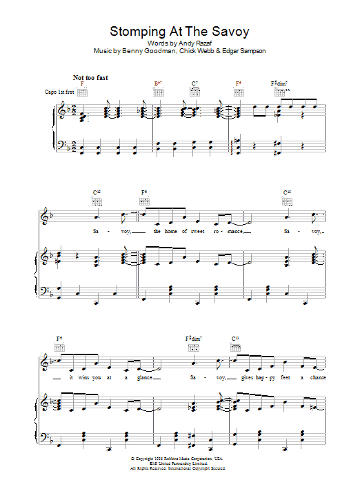 Download Benny Goodman Stomping At The Savoy Sheet Music and learn how to play Piano, Vocal & Guitar (Right-Hand Melody) PDF digital score in minutes