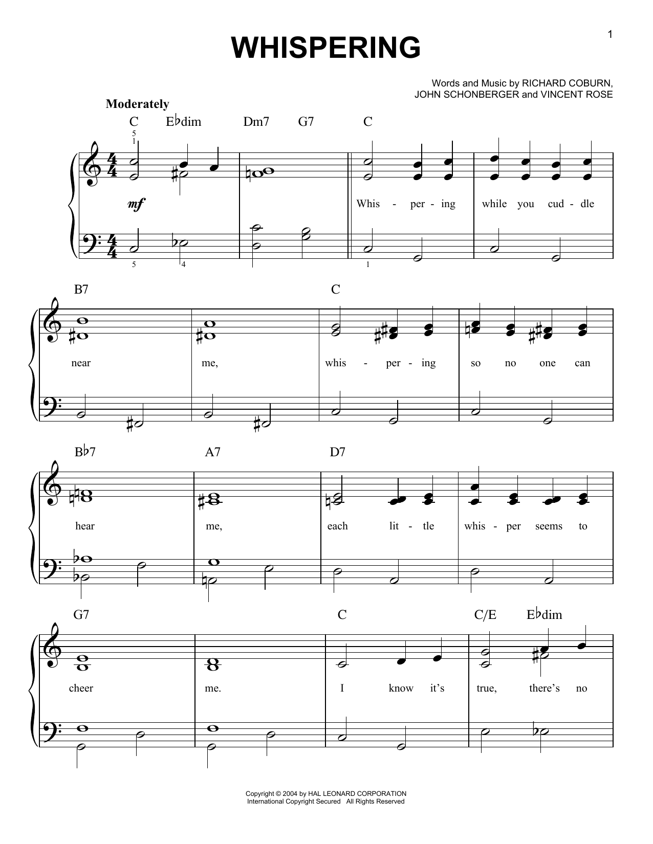 Download Benny Goodman Whispering Sheet Music and learn how to play Easy Piano PDF digital score in minutes