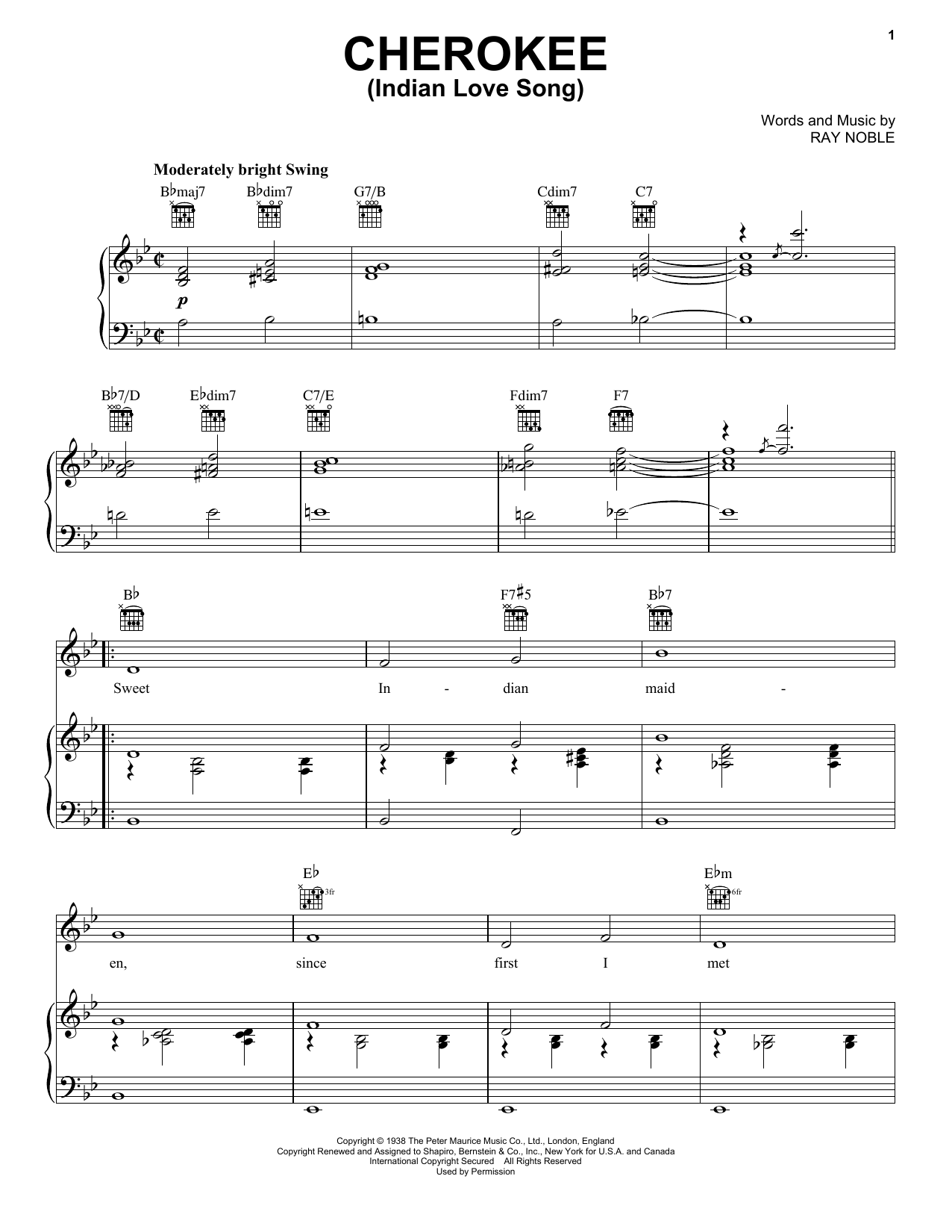 Download Benny Sextet Goodman Cherokee (Indian Love Song) Sheet Music and learn how to play Piano, Vocal & Guitar (Right-Hand Melody) PDF digital score in minutes