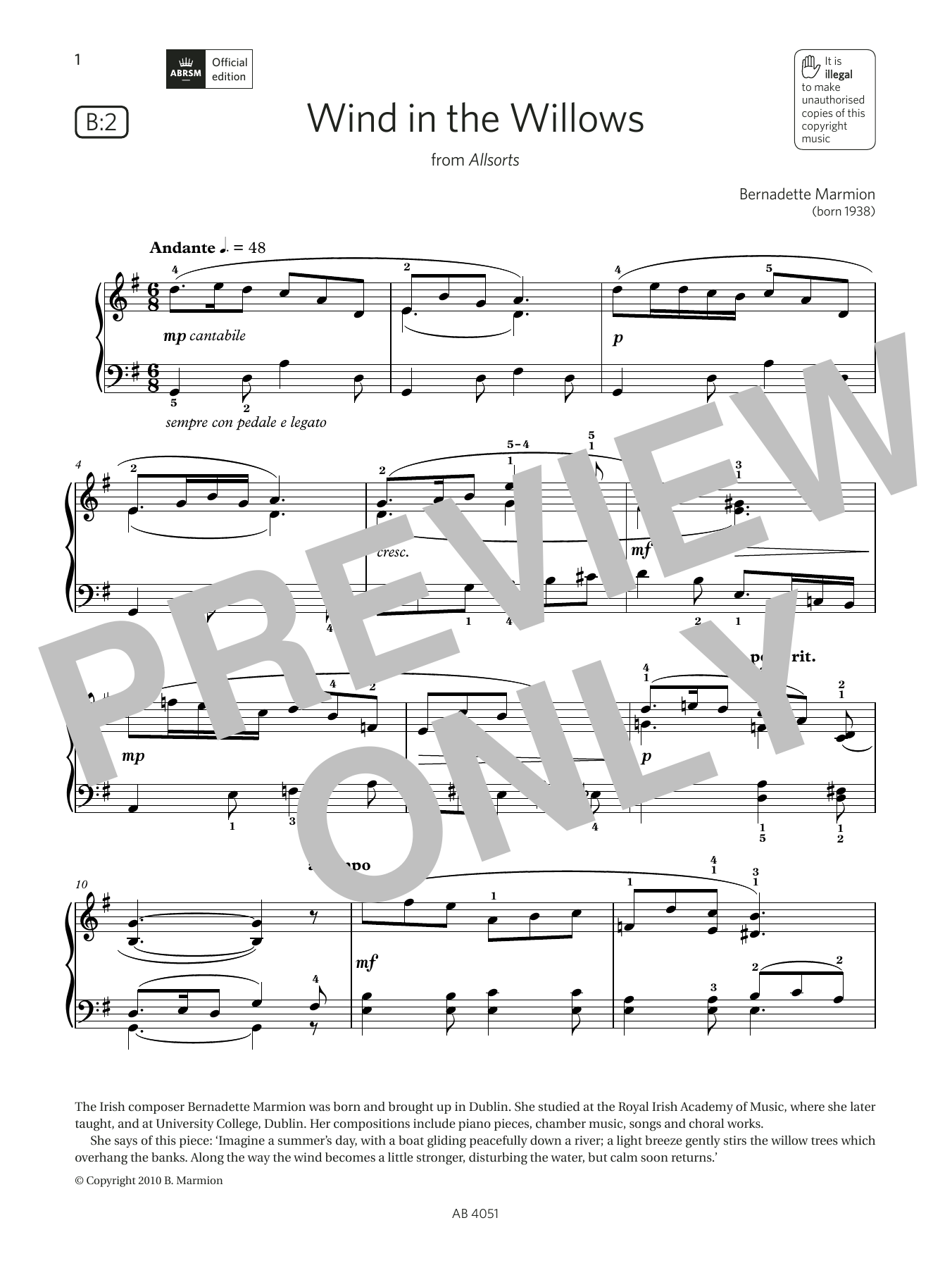 Download Bernadette Marmion Wind in the Willows (Grade 5, list B2, from the ABRSM Piano Syllabus 2023 & 2024 Sheet Music and learn how to play Piano Solo PDF digital score in minutes