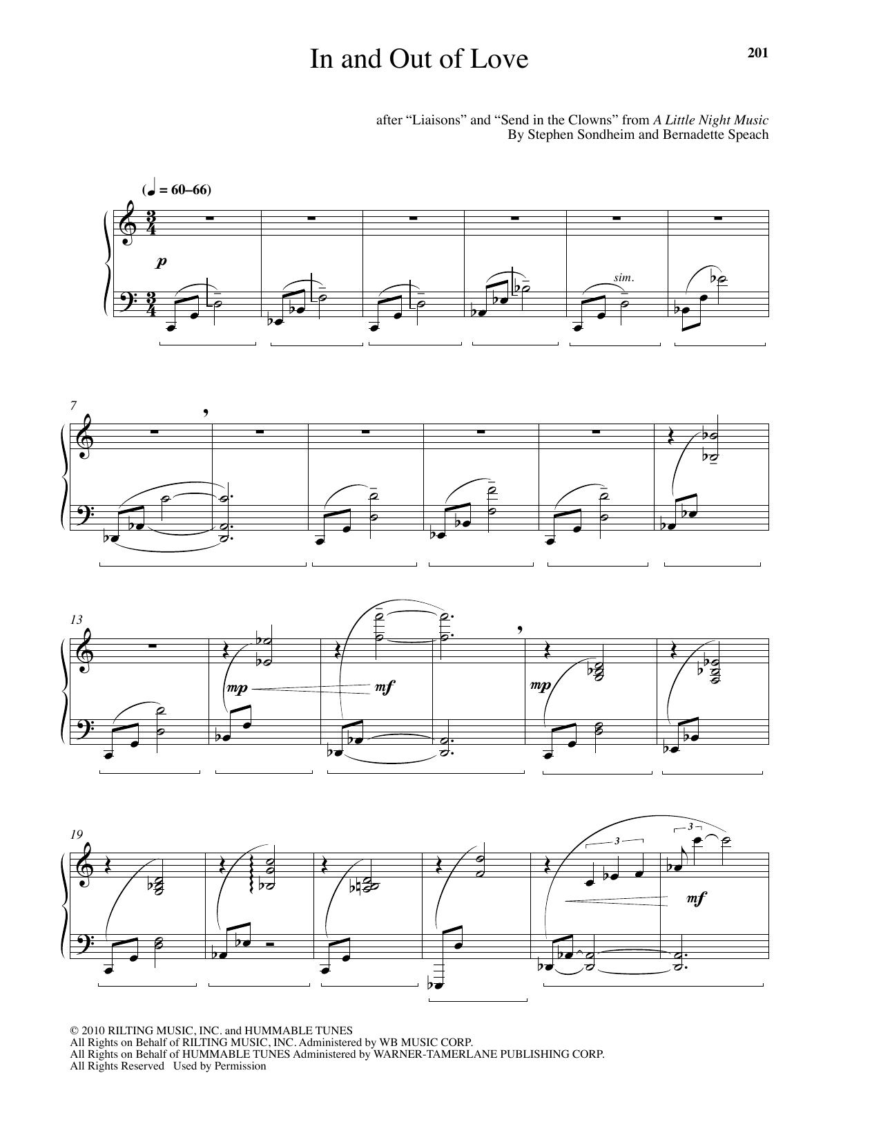 Download Stephen Sondheim In And Out Of Love (arr. Bernadette Speach) Sheet Music and learn how to play Piano PDF digital score in minutes