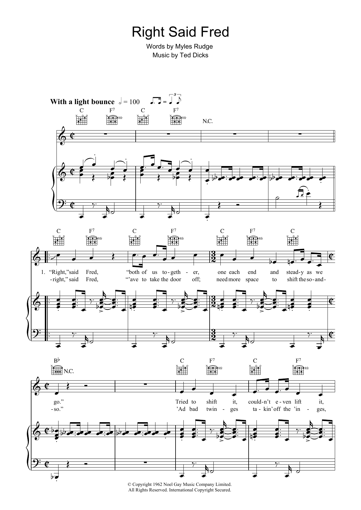 Download Bernard Cribbins Right Said Fred Sheet Music and learn how to play Piano, Vocal & Guitar PDF digital score in minutes