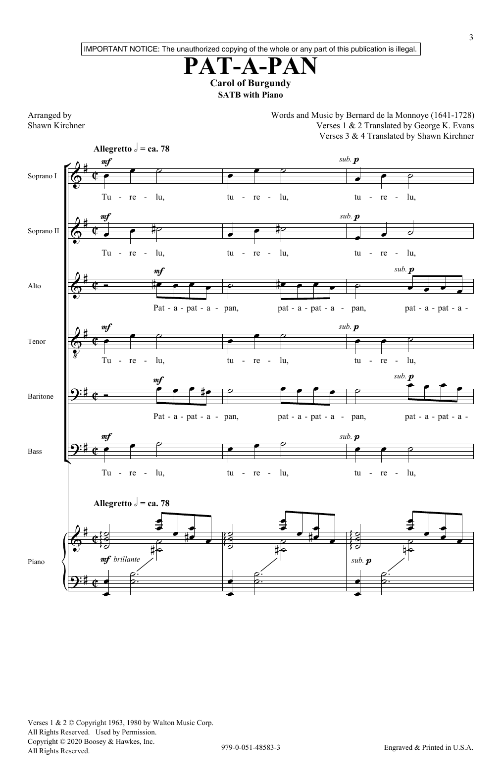 Download Bernard de la Monnoye Pat-A-Pan (arr. Shawn Kirchner) Sheet Music and learn how to play SATB Choir PDF digital score in minutes