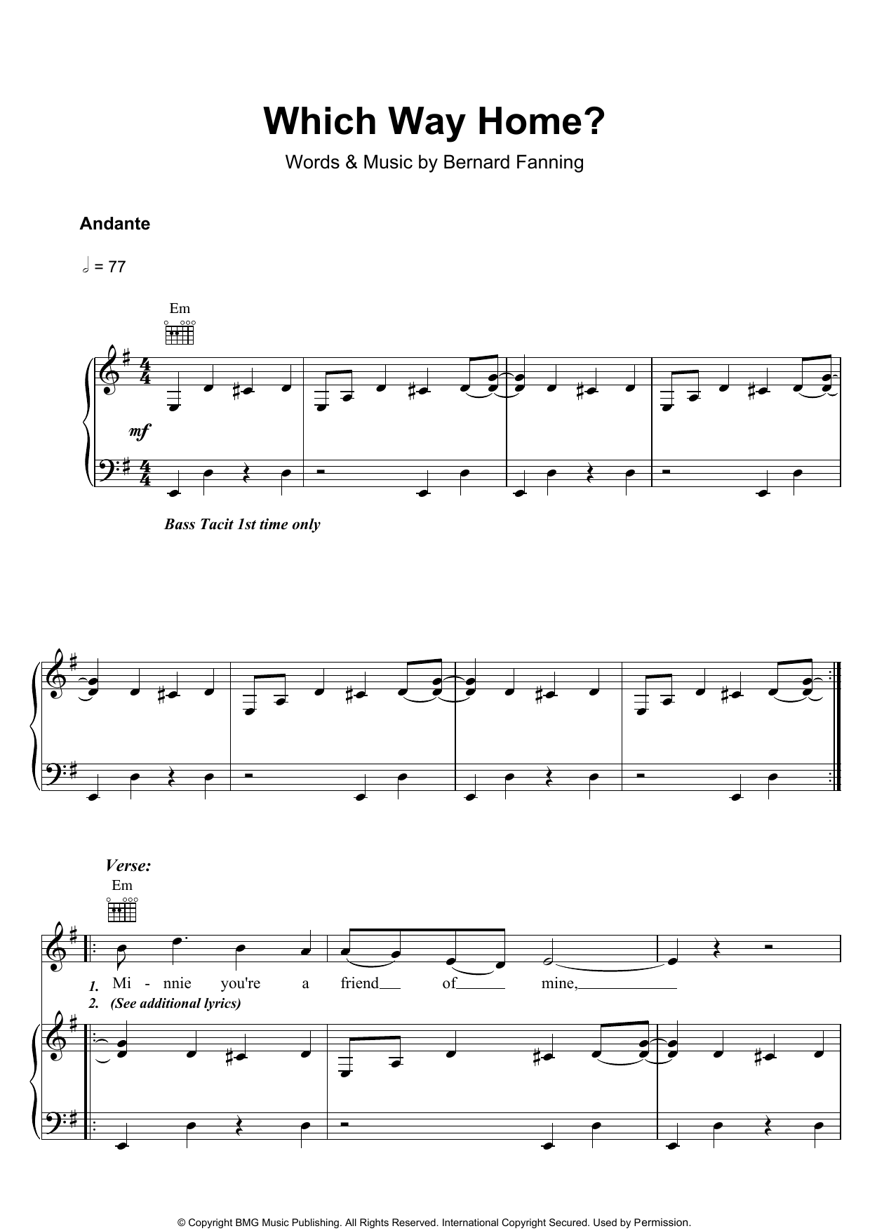 Download Bernard Fanning Which Way Home Sheet Music and learn how to play Piano, Vocal & Guitar PDF digital score in minutes