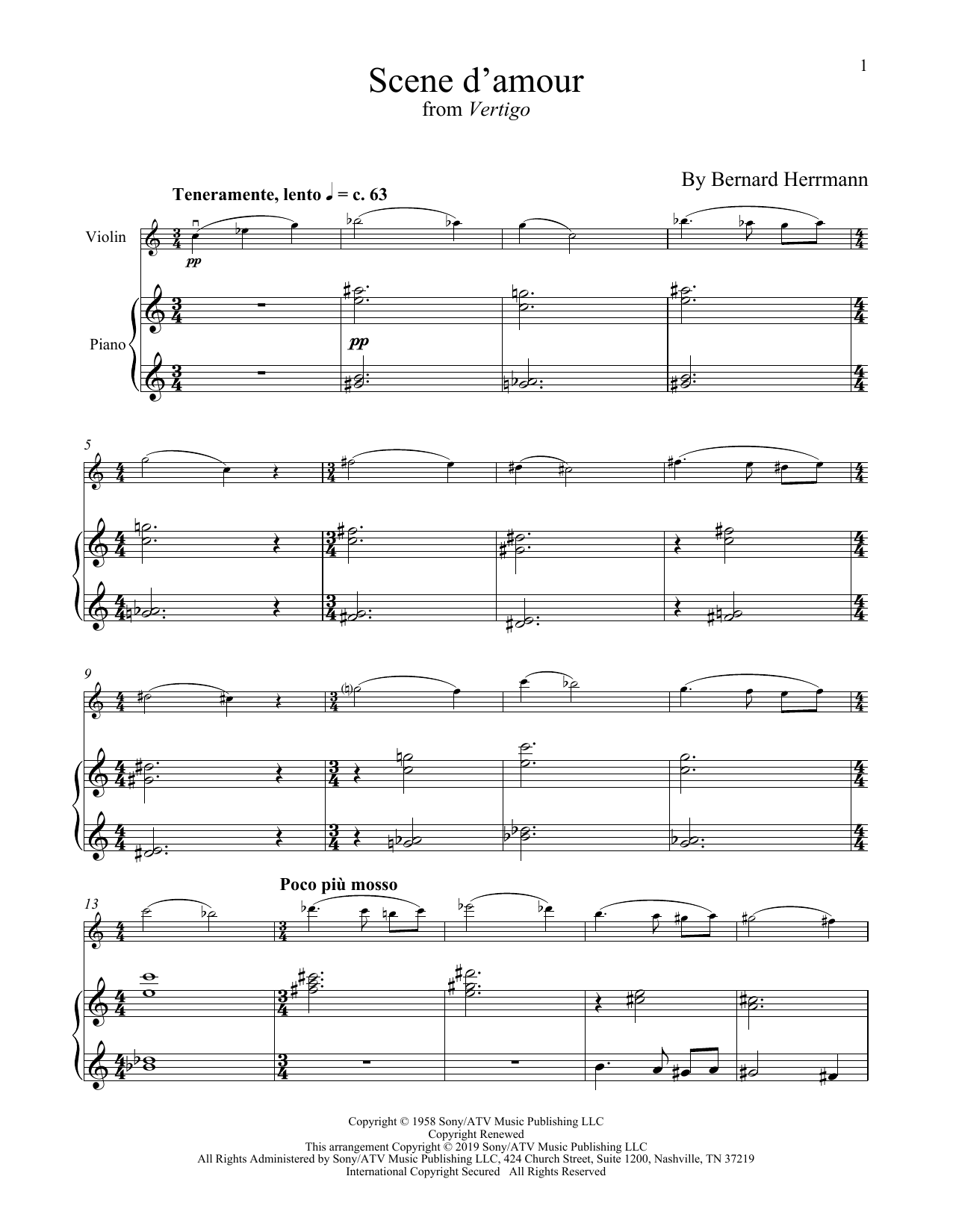Download Bernard Hermann Scene D'Amour (from Vertigo) Sheet Music and learn how to play Clarinet and Piano PDF digital score in minutes