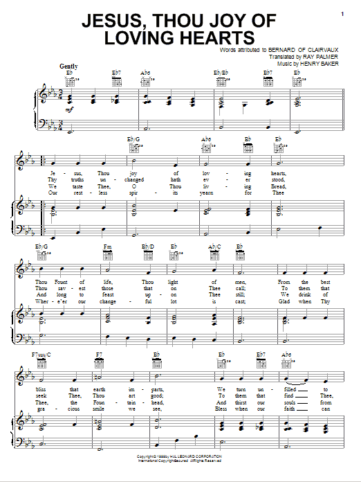 Download Bernard of Clairvaux Jesus, Thou Joy Of Loving Hearts Sheet Music and learn how to play Piano, Vocal & Guitar (Right-Hand Melody) PDF digital score in minutes