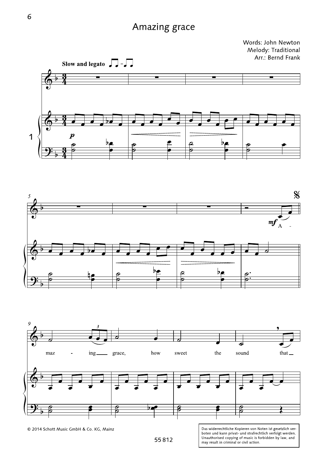 Download Bernd Frank Amazing Grace Sheet Music and learn how to play Piano & Vocal PDF digital score in minutes