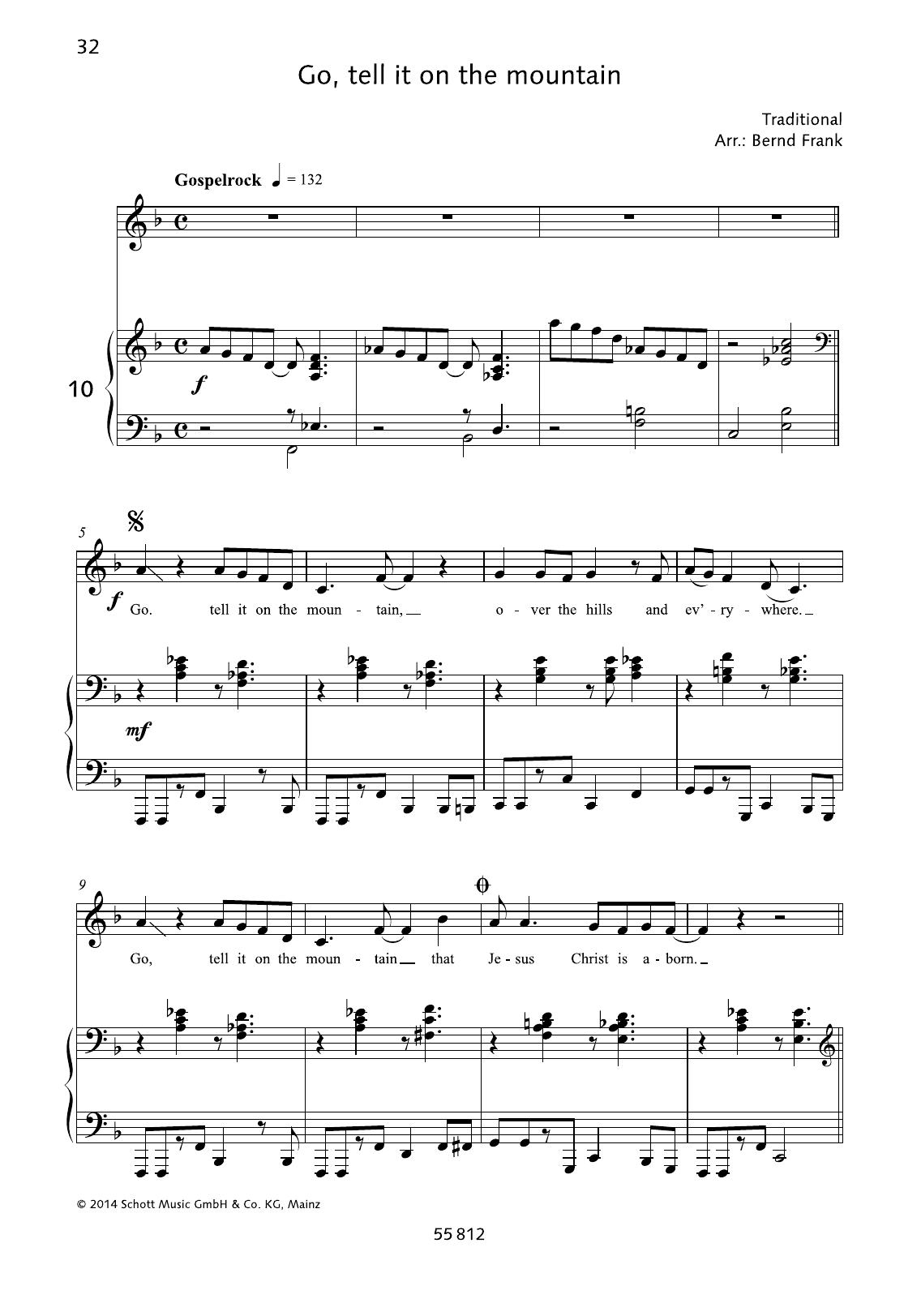 Download Bernd Frank Go, Tell It on the Mountain Sheet Music and learn how to play Piano & Vocal PDF digital score in minutes