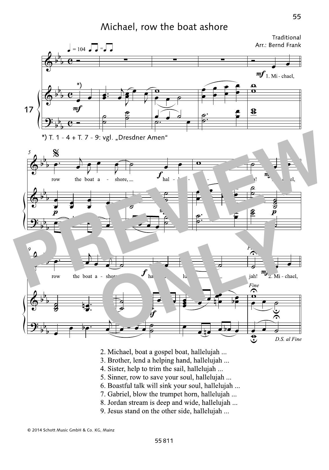 Download Bernd Frank Michael Row the Boat Ashore Sheet Music and learn how to play Piano & Vocal PDF digital score in minutes
