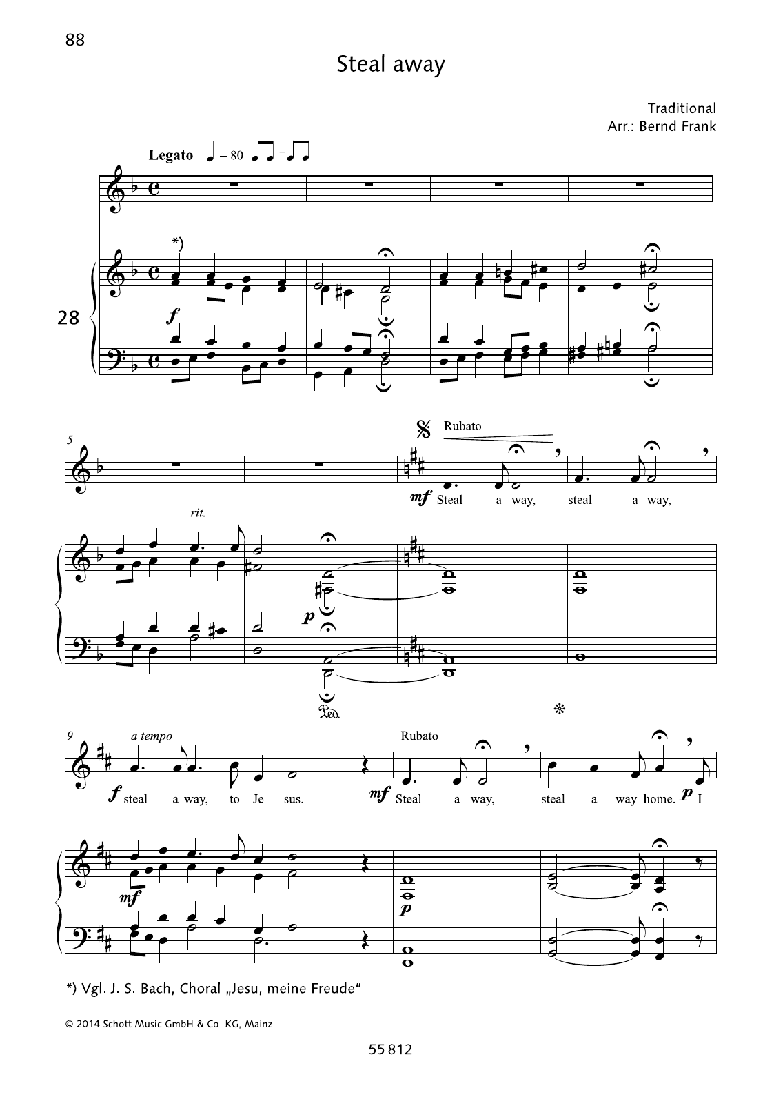 Download Bernd Frank Steal Away Sheet Music and learn how to play Piano & Vocal PDF digital score in minutes