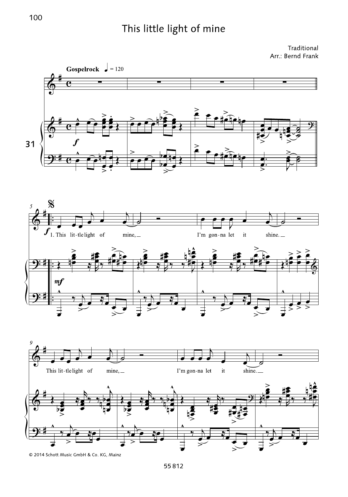 Download Bernd Frank This Little Light of Mine Sheet Music and learn how to play Piano & Vocal PDF digital score in minutes