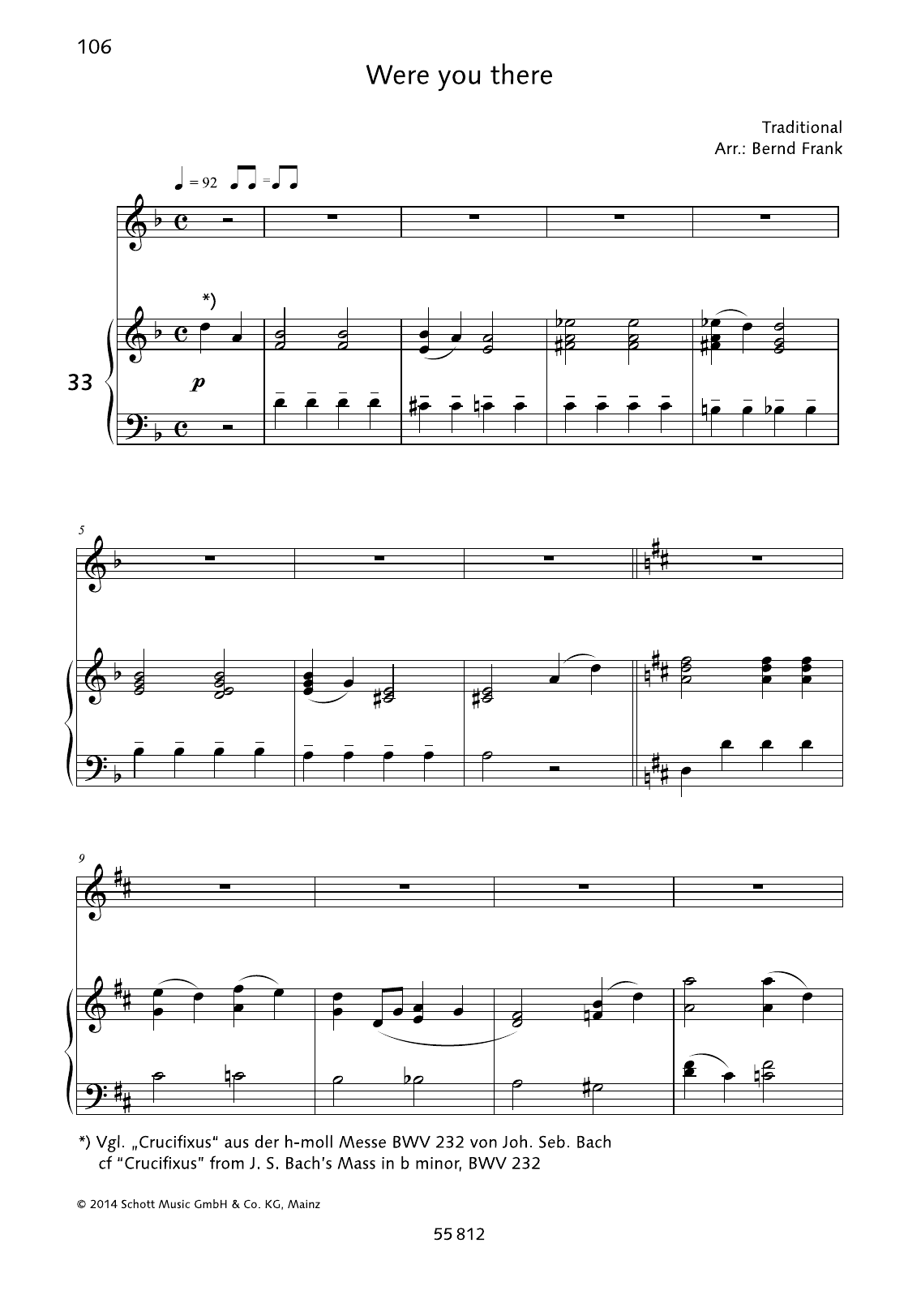 Download Bernd Frank Where you there Sheet Music and learn how to play Piano & Vocal PDF digital score in minutes