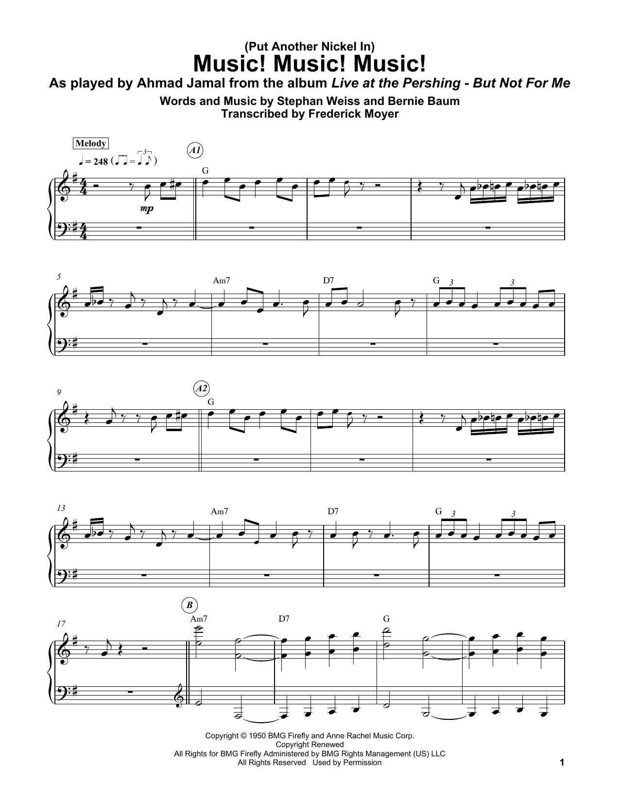 Download Bernie Baum (Put Another Nickel In) Music! Music! Music! Sheet Music and learn how to play Piano Transcription PDF digital score in minutes