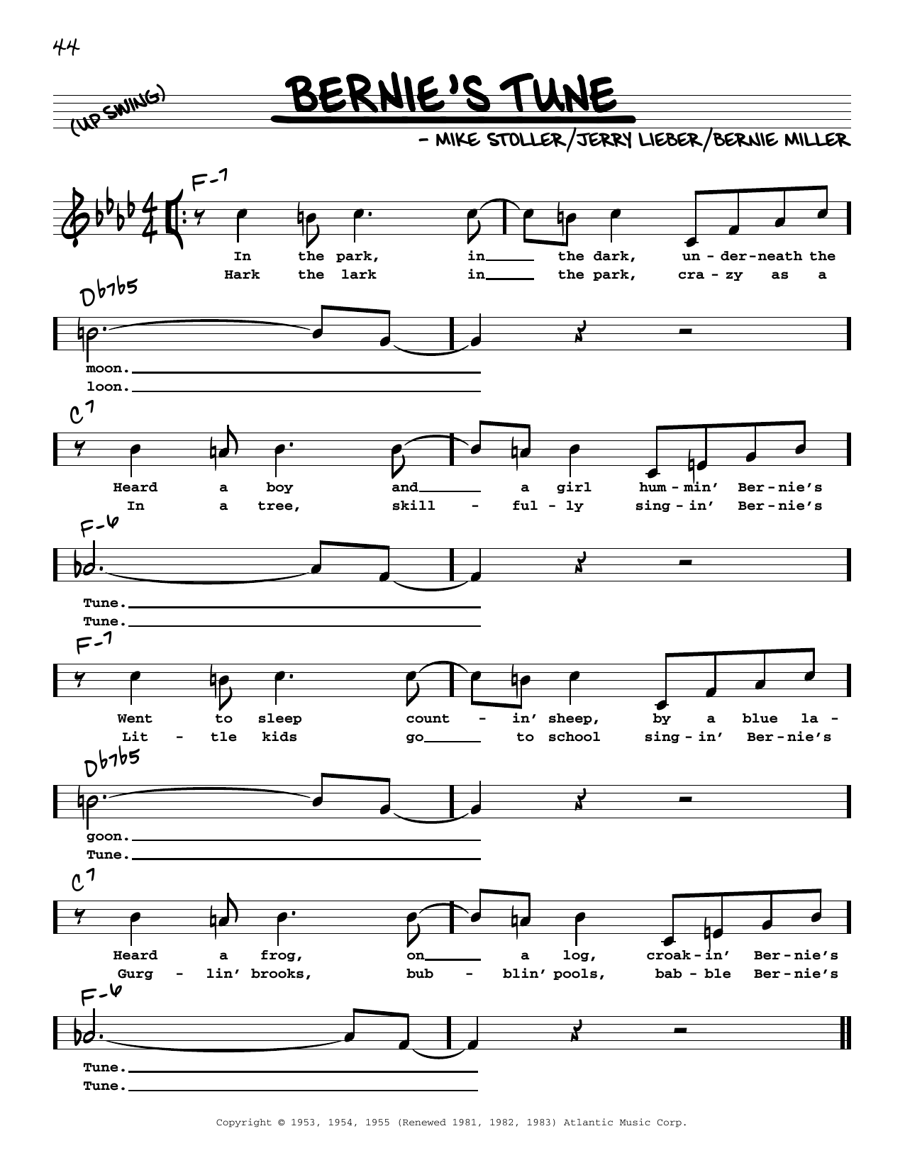 Download Bernie Miller Bernie's Tune (High Voice) Sheet Music and learn how to play Real Book – Melody, Lyrics & Chords PDF digital score in minutes