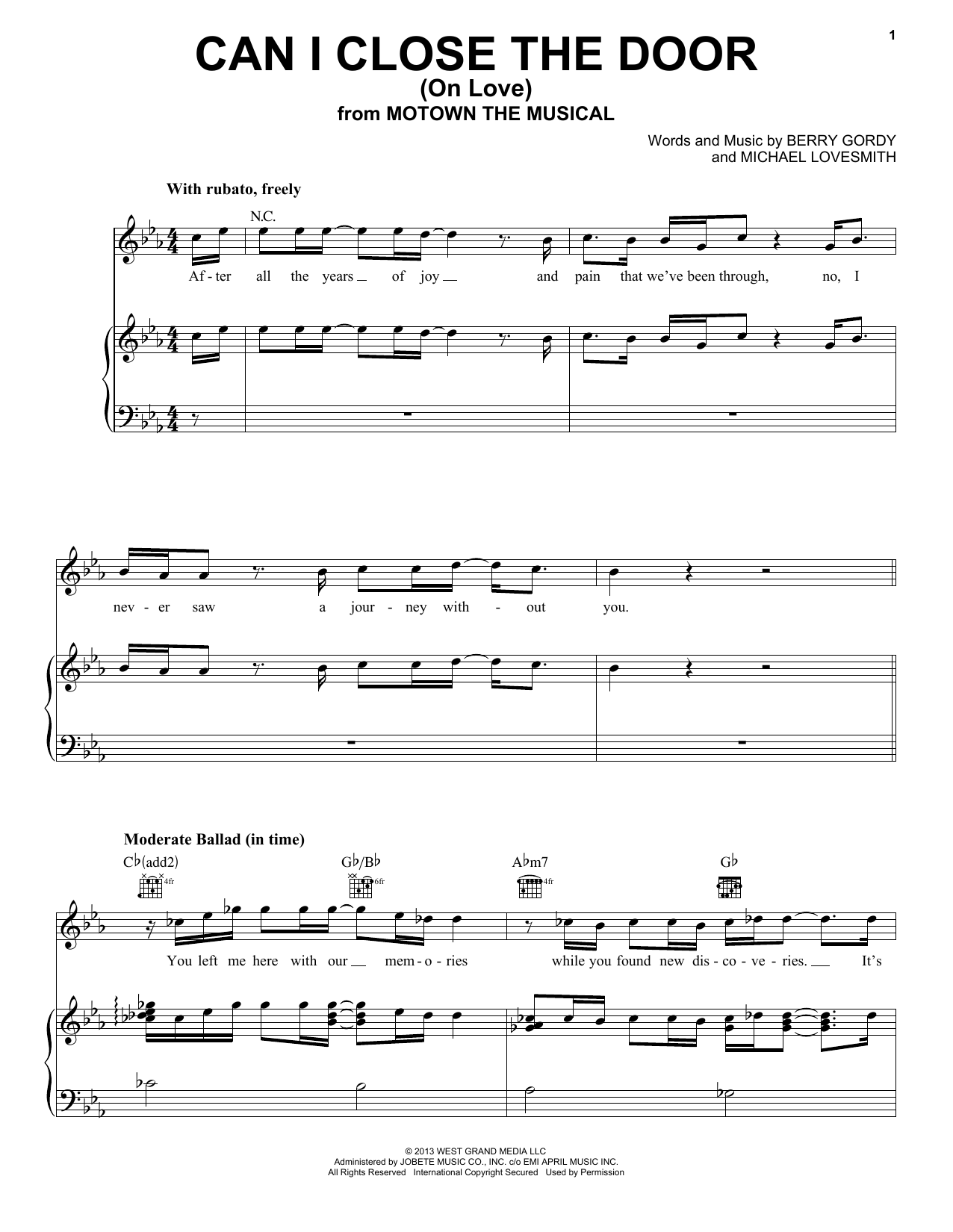 Download Berry Gordy Can I Close The Door (On Love) Sheet Music and learn how to play Piano, Vocal & Guitar (Right-Hand Melody) PDF digital score in minutes