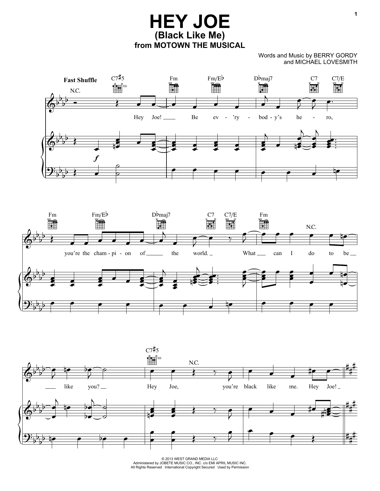 Download Berry Gordy Hey Joe (Black Like Me) Sheet Music and learn how to play Piano, Vocal & Guitar (Right-Hand Melody) PDF digital score in minutes