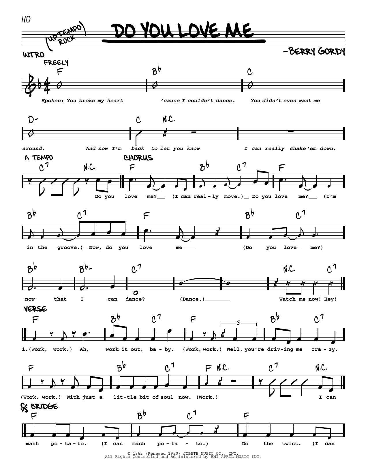 Download Berry Gordy Jr. Do You Love Me Sheet Music and learn how to play Real Book – Melody & Chords PDF digital score in minutes