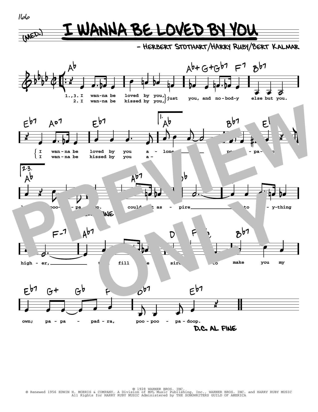 Download Bert Kalmar I Wanna Be Loved By You (Low Voice) Sheet Music and learn how to play Real Book – Melody, Lyrics & Chords PDF digital score in minutes