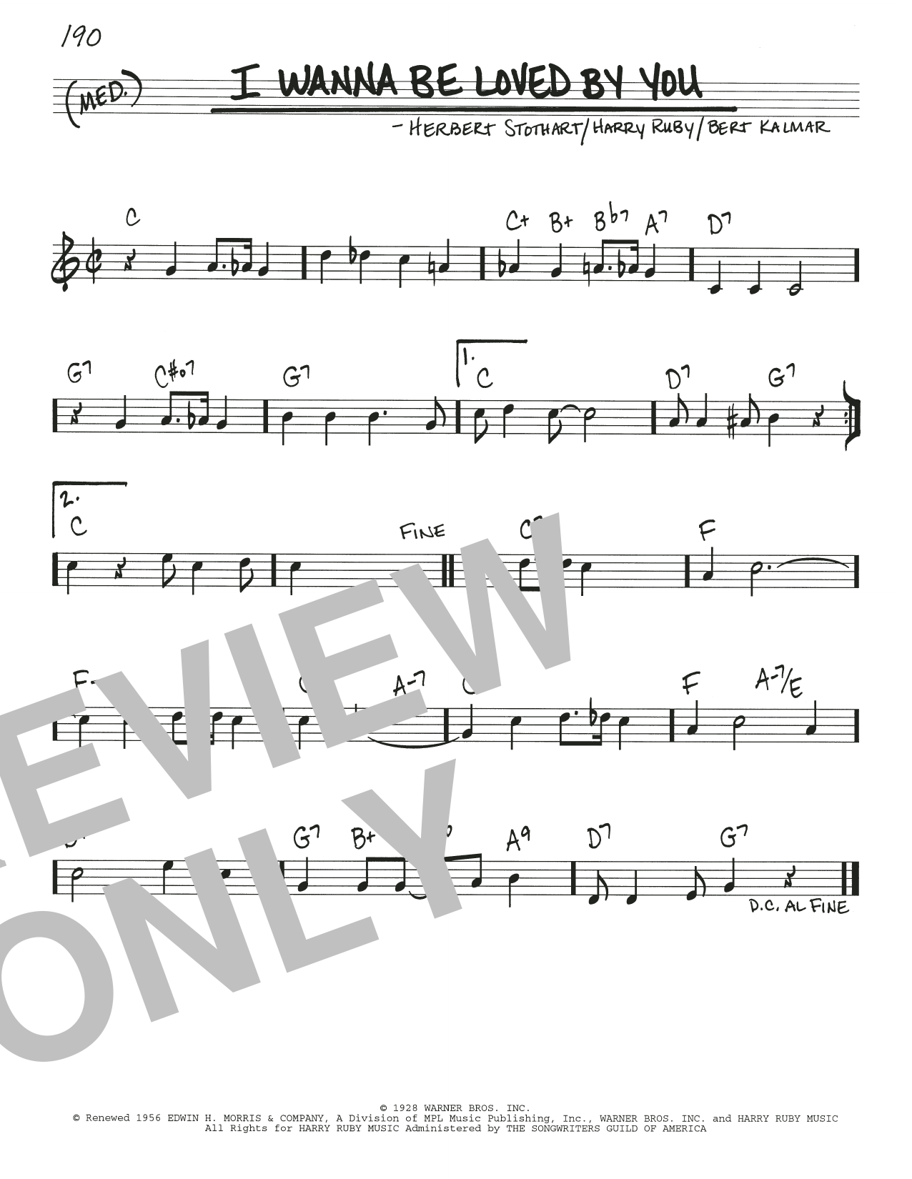 Download Bert Kalmar I Wanna Be Loved By You Sheet Music and learn how to play Real Book – Melody & Chords PDF digital score in minutes