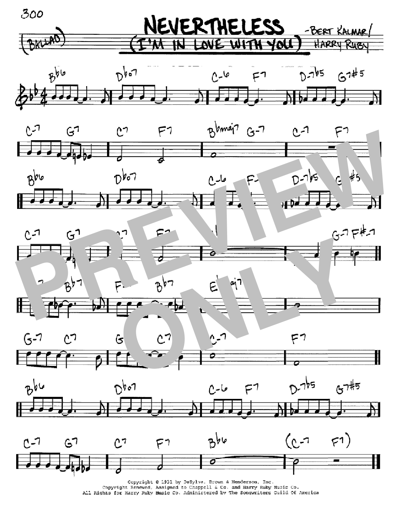 Download Bert Kalmar Nevertheless (I'm In Love With You) Sheet Music and learn how to play Real Book – Melody, Lyrics & Chords PDF digital score in minutes