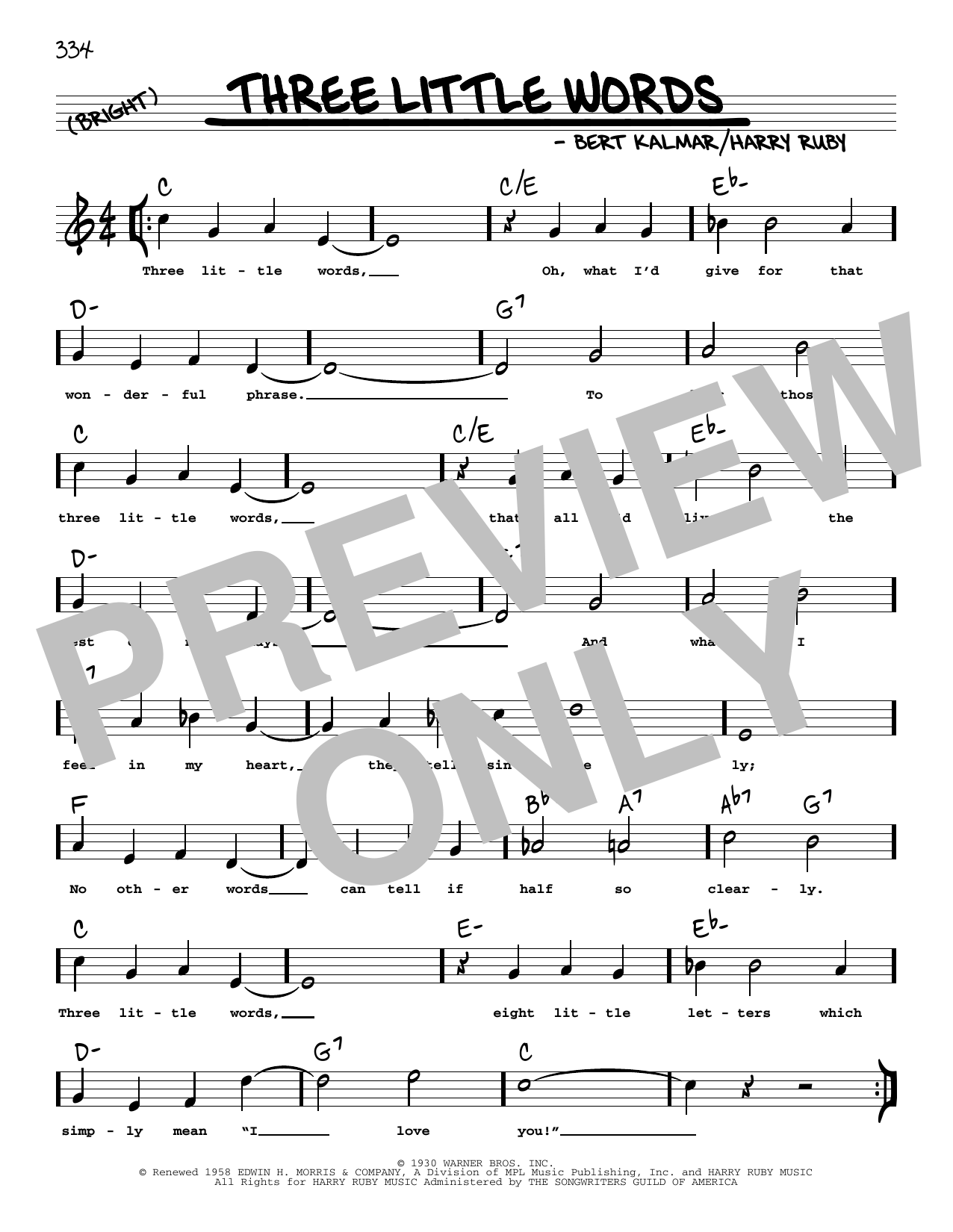 Download Bert Kalmar Three Little Words (arr. Robert Rawlins) Sheet Music and learn how to play Real Book – Melody, Lyrics & Chords PDF digital score in minutes