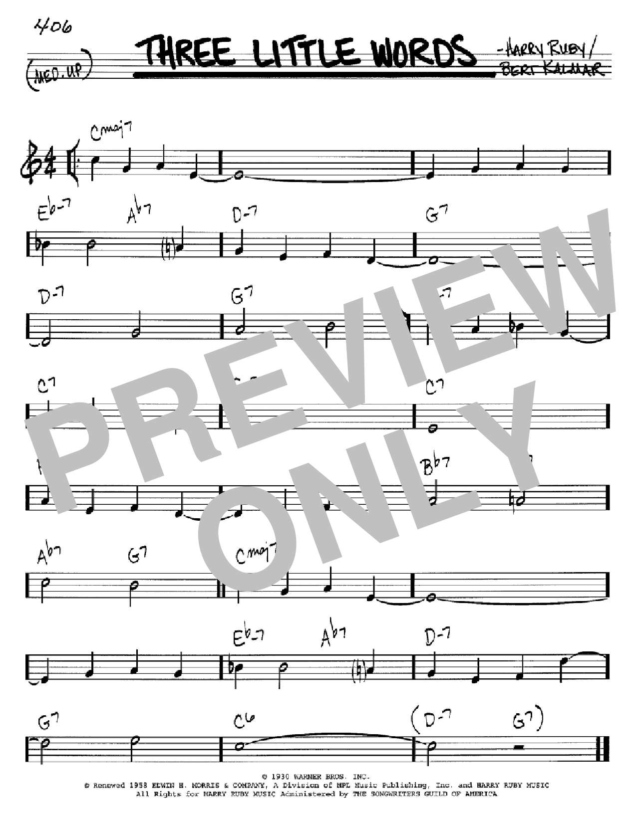 Download Bert Kalmar Three Little Words Sheet Music and learn how to play Piano, Vocal & Guitar (Right-Hand Melody) PDF digital score in minutes