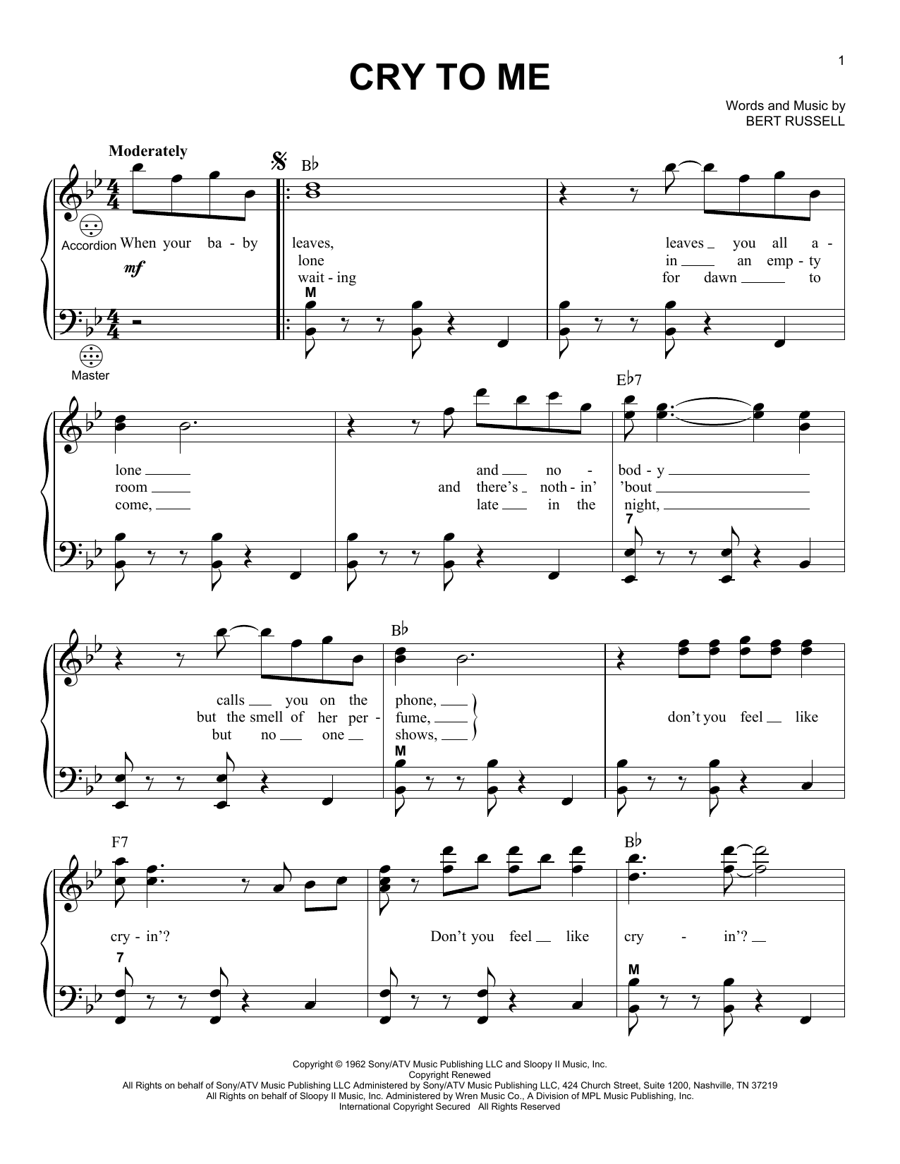 Download Bert Russell Cry To Me Sheet Music and learn how to play Accordion PDF digital score in minutes